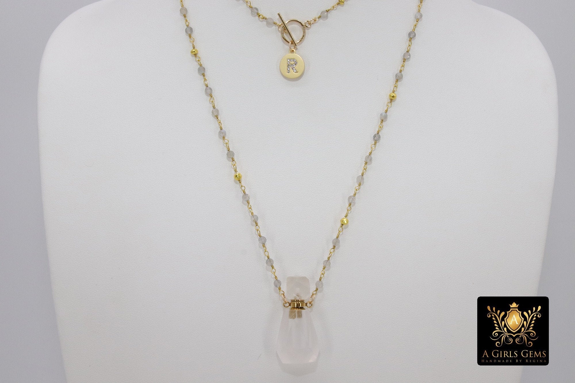 Initial Rosary Chain Necklace, 14 K Gold Toggle Wrap - A Girls Gems