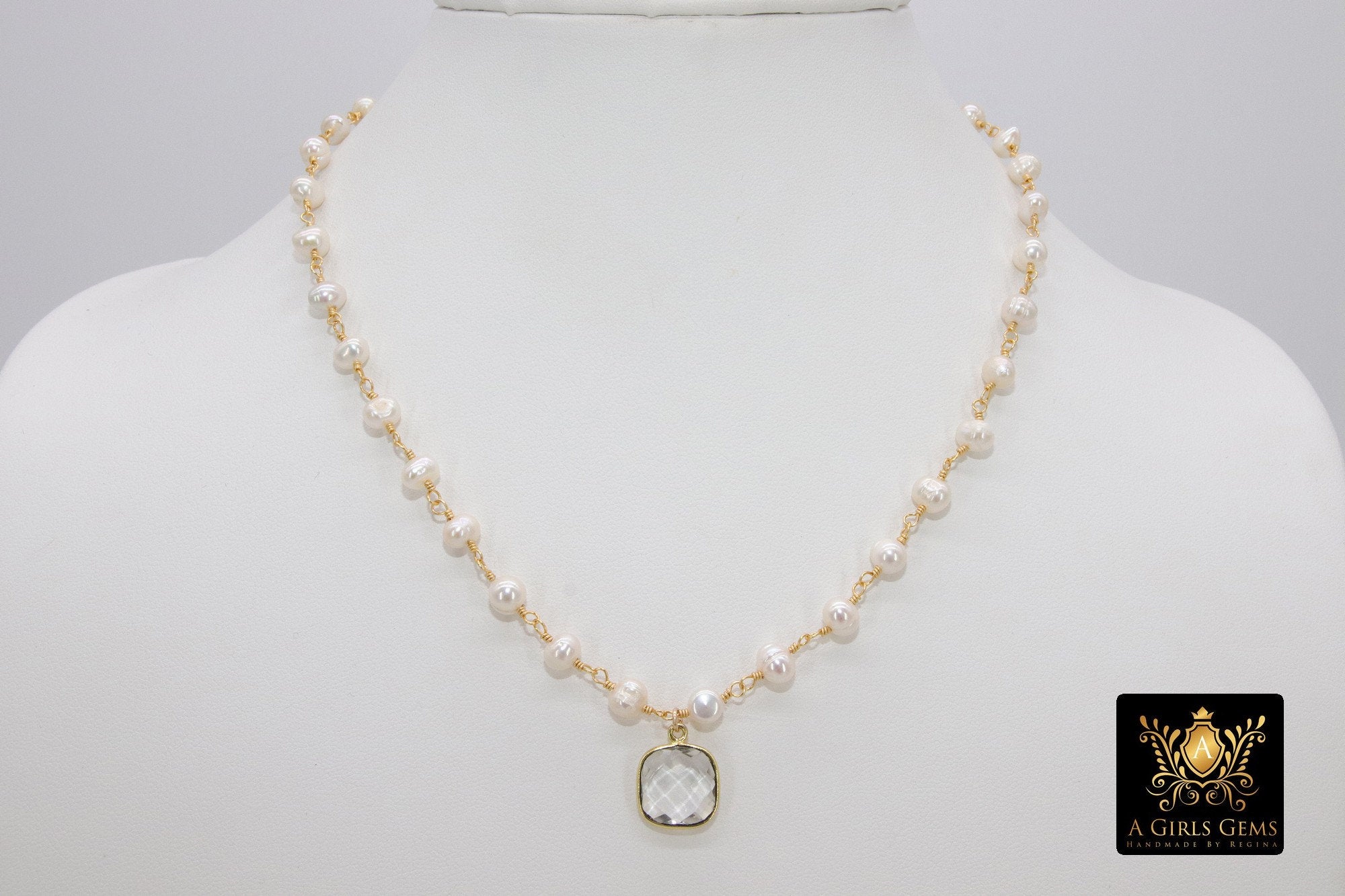 Freshwater Pearl Rosary Chain Necklace, 14 K Gold Toggle Bar 6 mm Pearl Choker - A Girls Gems