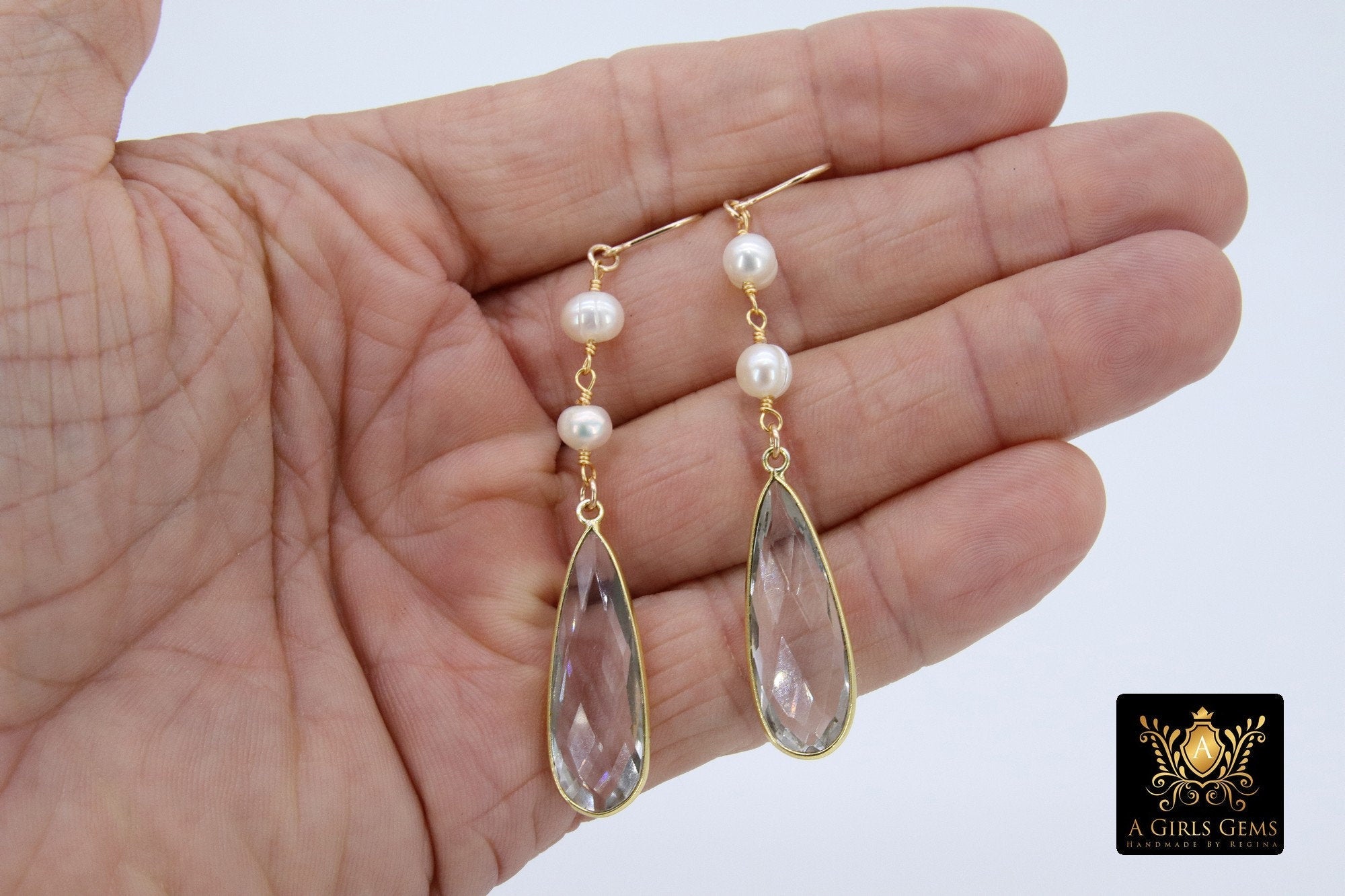 Long Dangle Earrings, Freshwater Pearl, 14 K Gold Ear Wires - A Girls Gems