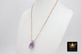 Holy Water Bottle Rosary Chain Necklace, Perfume or Essence Oil Amethyst, Natural Pink Tourmaline Gold Pyrite Necklace - A Girls Gems
