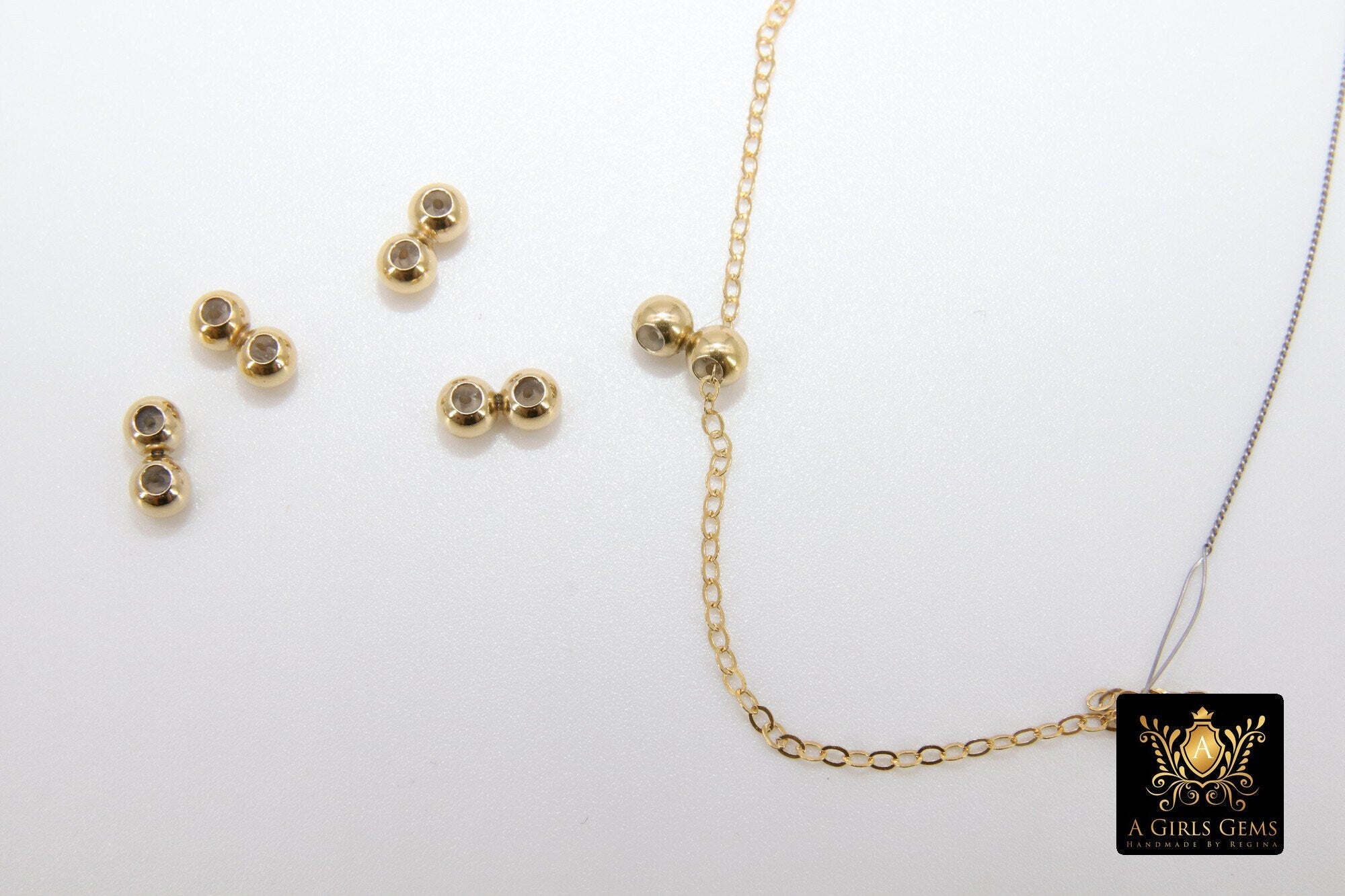 Slider Beads, 14 K Gold Filled Dainty Chain Silicon Stopper Beads #2144, 2 Hole Bolo, Lariat Jewelry Findings