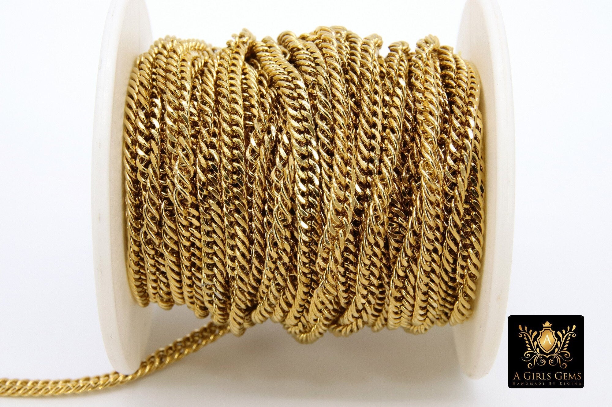 Stainless Steel Chain, 304 Gold Faceted Dainty Curb Chains CH #165, 5 mm Unfinished Necklace Chains