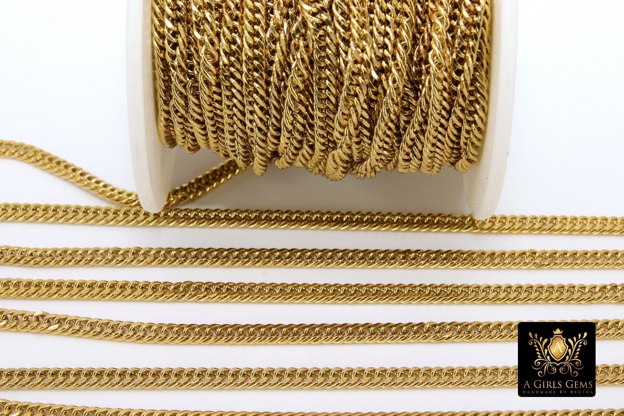 Stainless Steel Chain, 304 Gold Faceted Dainty Curb Chains CH #165, 5 mm Unfinished Necklace Chains