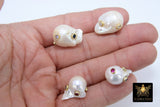 Genuine Pearl Beads, CZ Pave Baroque Pearl Beads, Large Oval Charms Freshwater Pearl