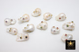 Genuine Pearl Beads, CZ Pave Baroque Pearl Beads, Large Oval Charms Freshwater Pearl