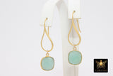 Blue Sapphire Earrings, Long Gemstone Earrings, Gold Dangle Ear Wire Hooks