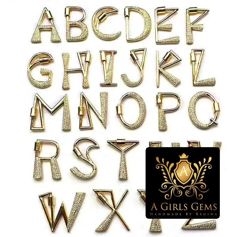 Gold Initial Chain Necklace, Cubic Zirconia Carabiner Initial Letters, Personalized Alphabet Choker - A Girls Gems