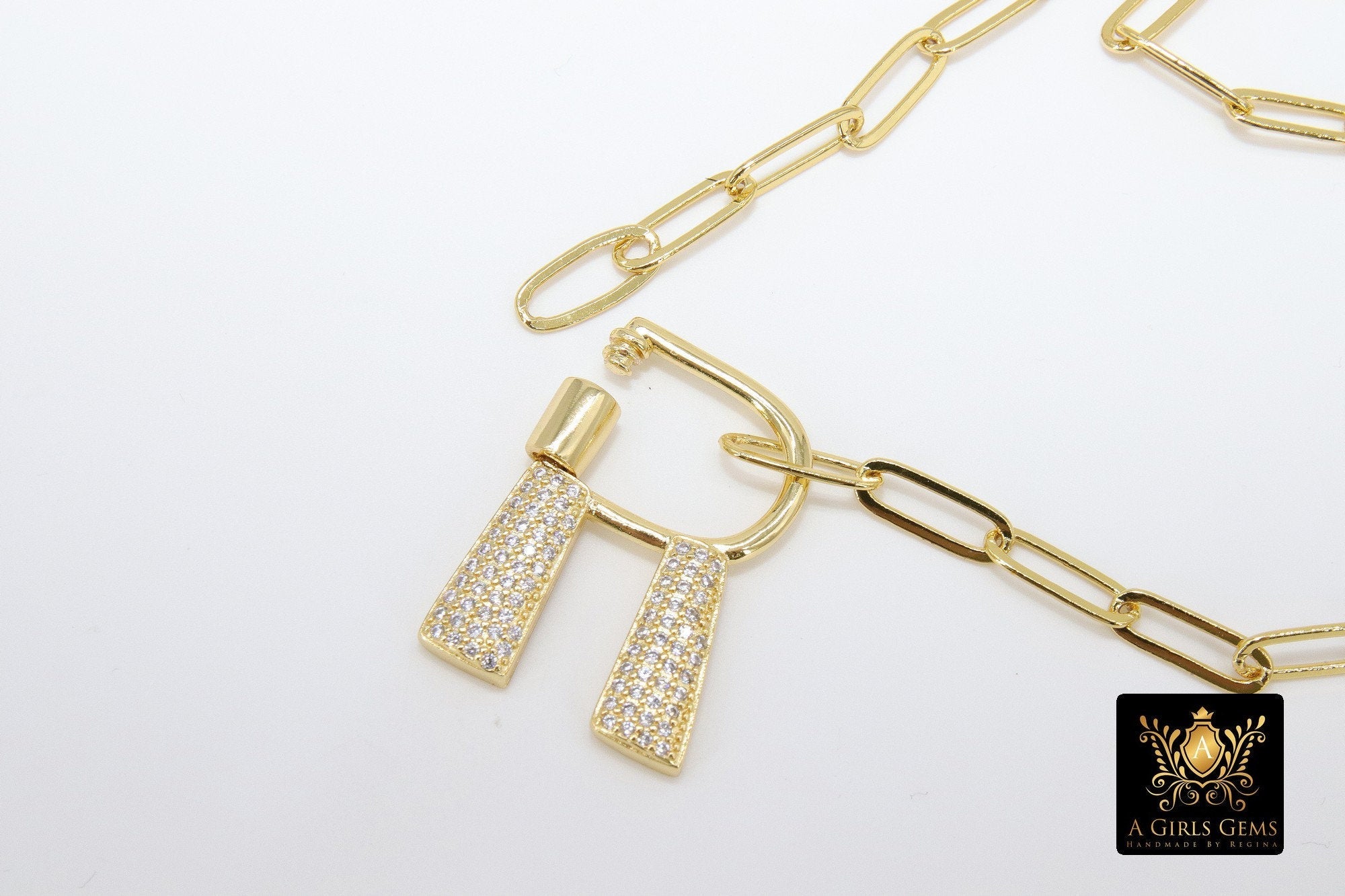 Gold Initial Chain Necklace, Cubic Zirconia Screw Initial Letters, Double Wrap - A Girls Gems