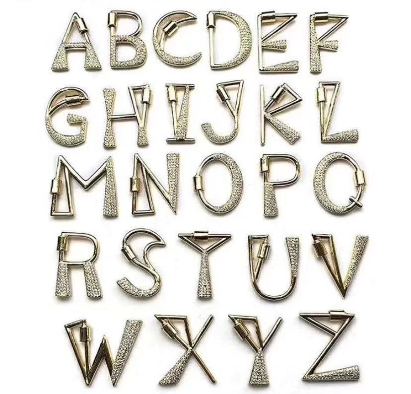 Gold Initial Chain Necklace, Cubic Zirconia Carabiner Initial Letters, Personalized Alphabet Choker - A Girls Gems