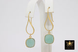 Blue Amazonite Earrings, Long Gemstone Earrings, Gold Dangle Ear Wire Hooks