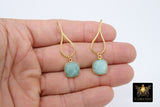 Blue Amazonite Earrings, Long Gemstone Earrings, Gold Dangle Ear Wire Hooks