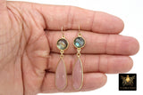 14 K Gold Filled Earrings, Blue Turquoise and Rainbow Moonstone Gemstones, Dangle Teardrop Wire Hooks - A Girls Gems