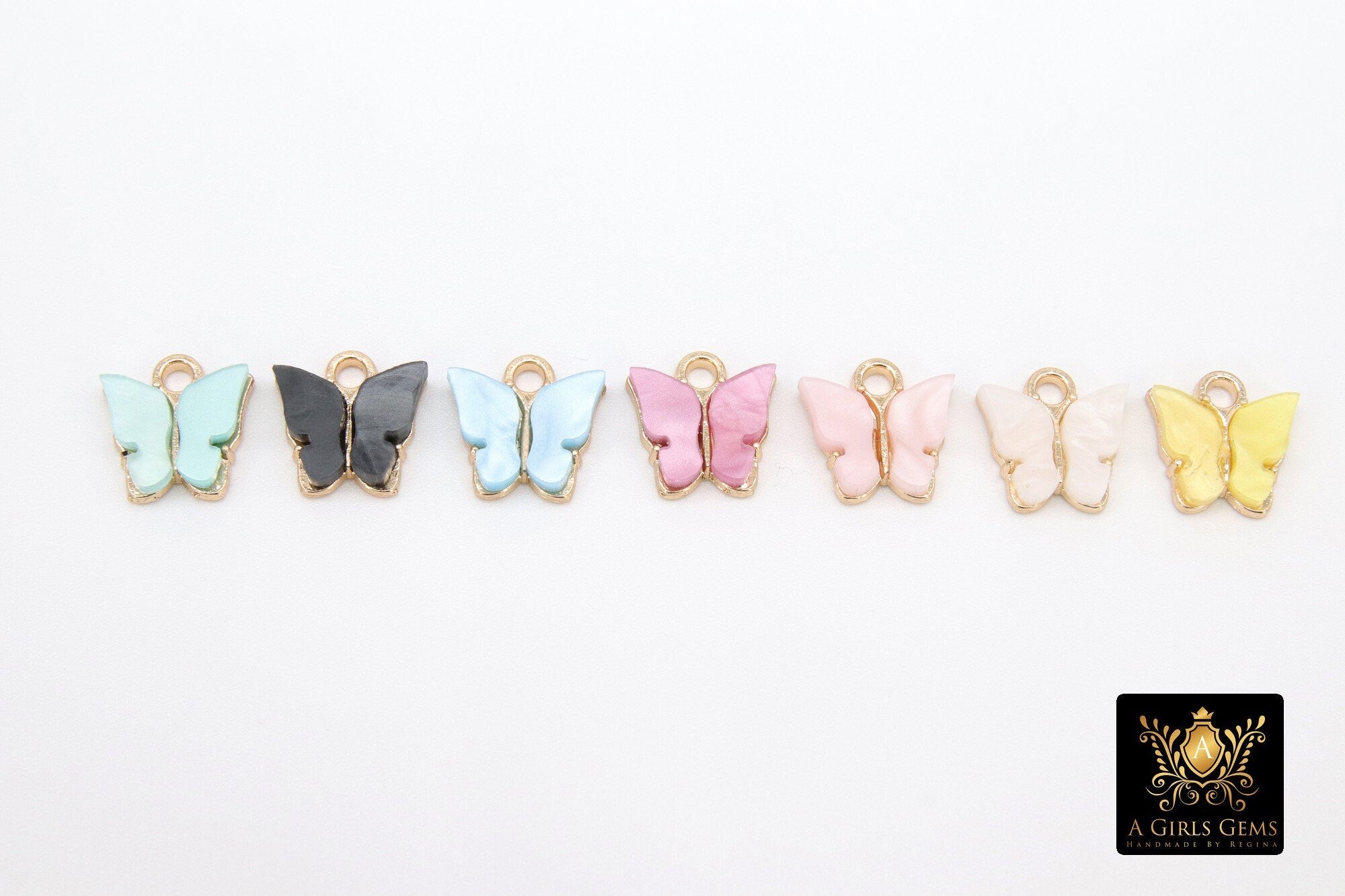 Butterfly Charms, Pearly White Resin Gold Small Butterflies - A Girls Gems