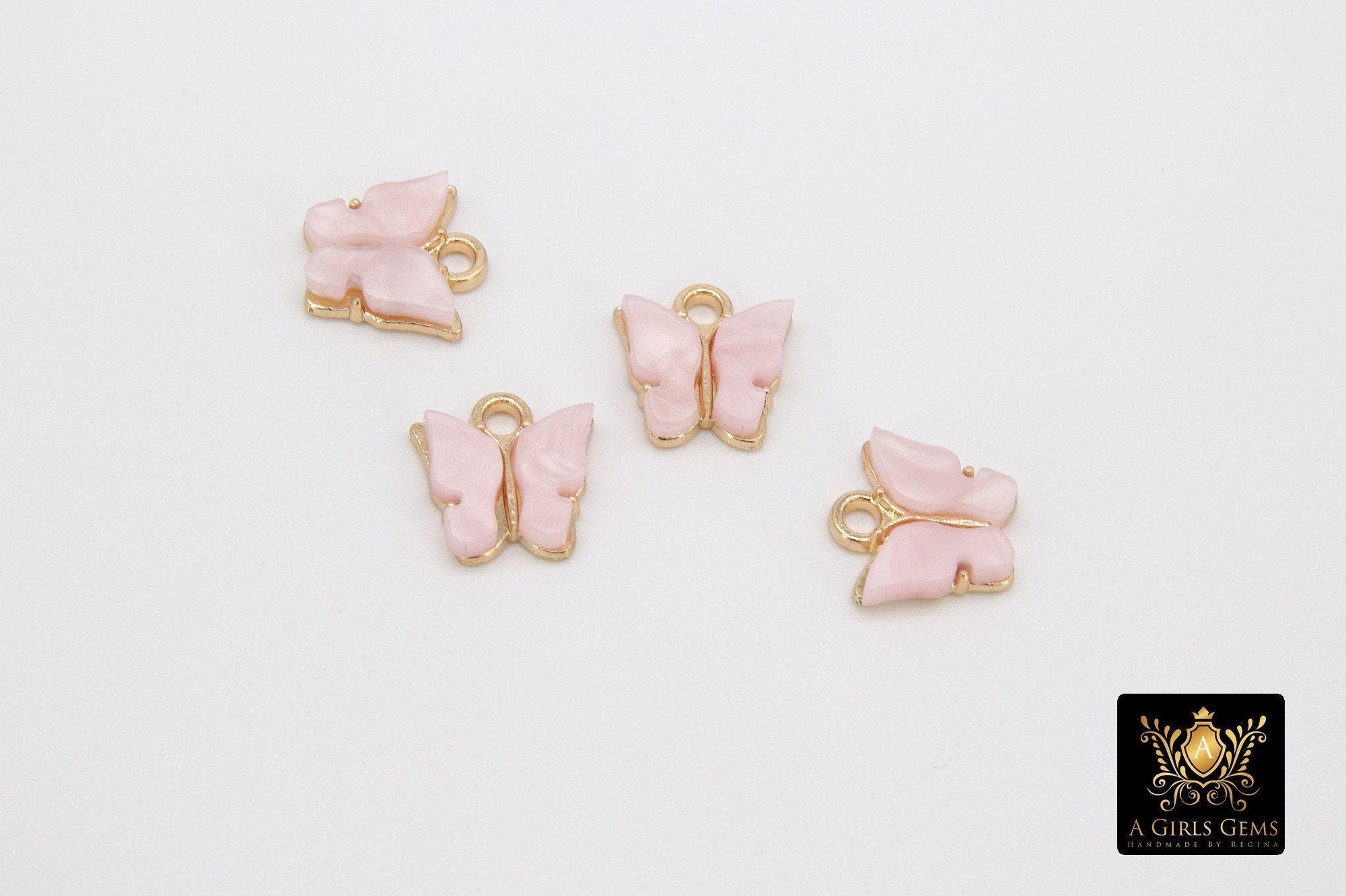 Butterfly Charms, 2 Pc Soft Pink and Fuchsia Resin Pearly Butterflies - A Girls Gems