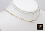 Gemstone Teardrop Necklace, 14 K Gold Filled Choker, Choice of Teardrop Gemstone, Adjustable Rectangle Chain - A Girls Gems