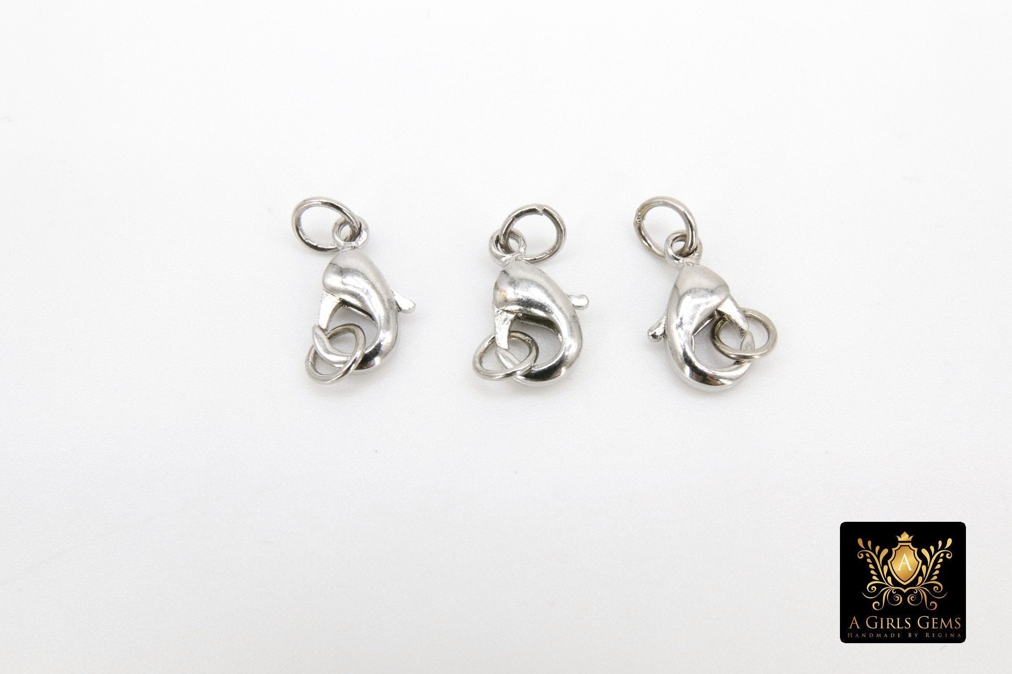 Silver Lobster Clasps, Lobster claws with Matching Jump Rings, 7 x 12 mm Jewelry Findings #2345