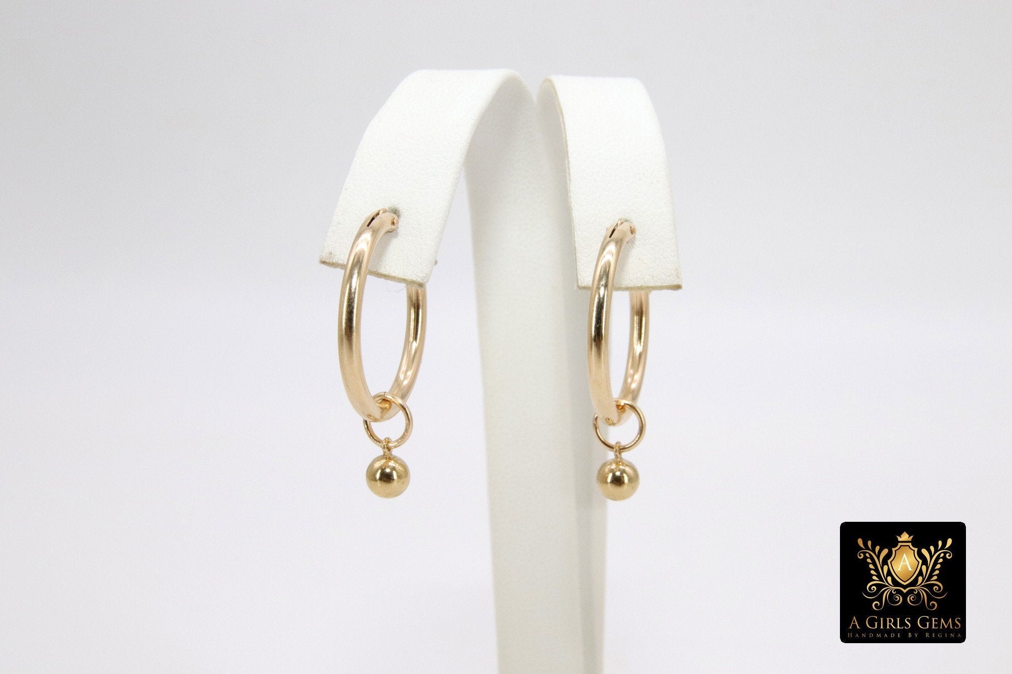 14 K Gold Filled Ball Hoop 4mm Charms, 5 mm Gold Hooplet Dangle Charms #2136, 6 mm Jewelry Findings