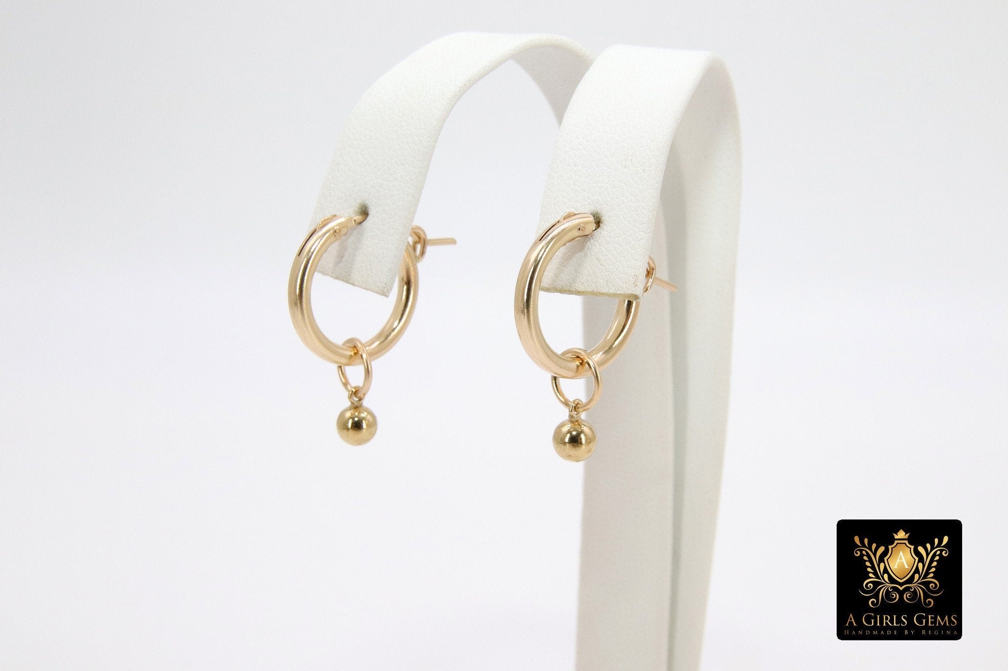 14 K Gold Filled Ball Hoop 4mm Charms, 5 mm Gold Hooplet Dangle Charms #2136, 6 mm Jewelry Findings