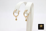 14 K Gold Filled Ball Hoop 4mm Charms, 5 mm Gold Hooplet Dangle Charms #2136, 6 mm Jewelry Findings