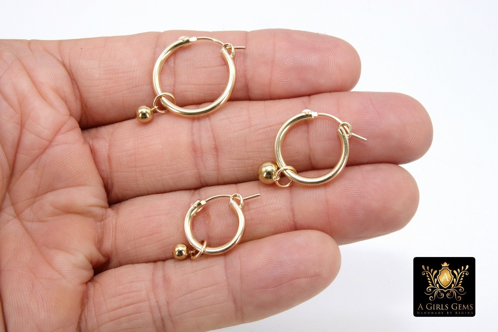 14 K Gold Filled Ball Hoop 4mm Charms, 5 mm Gold Hooplet Dangle Charms #2136, 6 mm Jewelry Findings