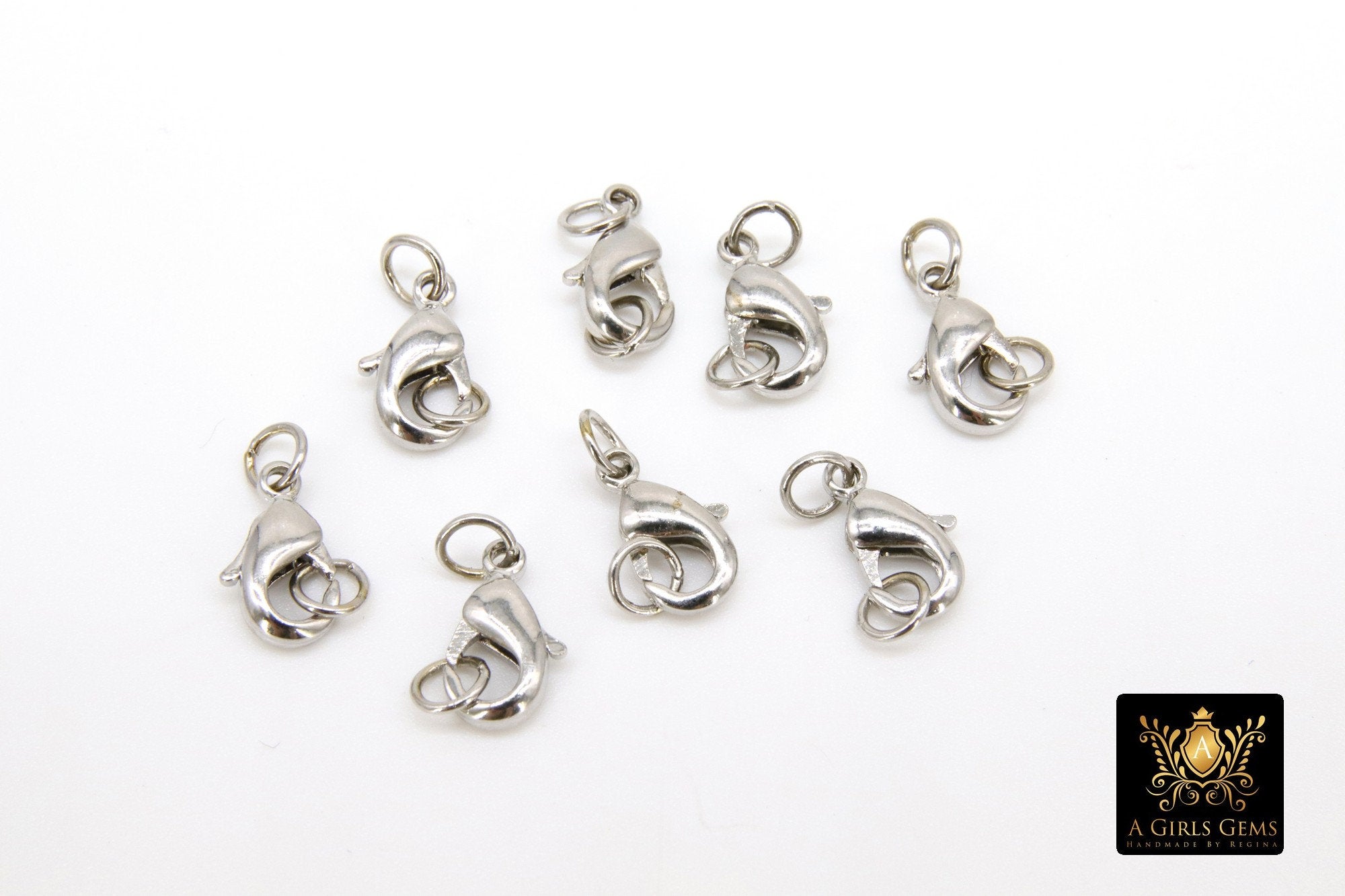 Silver Lobster Clasps, Lobster claws with Matching Jump Rings, 7 x 12 mm Jewelry Findings #2345