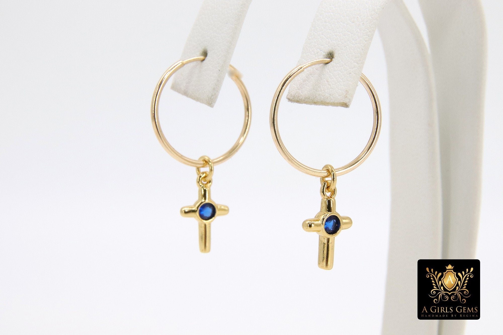 14 K Gold Filled Endless Hoop with CZ Heart, Gold Hooplet Dangle Clear CZ Heart Charms #2548