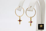 14 K Gold Filled Endless Hoop with CZ Heart, Gold Hooplet Dangle Clear CZ Heart Charms #2548
