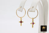 14 K Gold Filled Endless Hoop with CZ Red Moon, Gold Hooplet Dangle Blue CZ Cross Charms #2548 - A Girls Gems