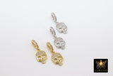 CZ Gold Skull Charm with Rings, Silver Skeleton Slide Spacer Circle Silver #2617, Large Hole Pandora Dangle - A Girls Gems