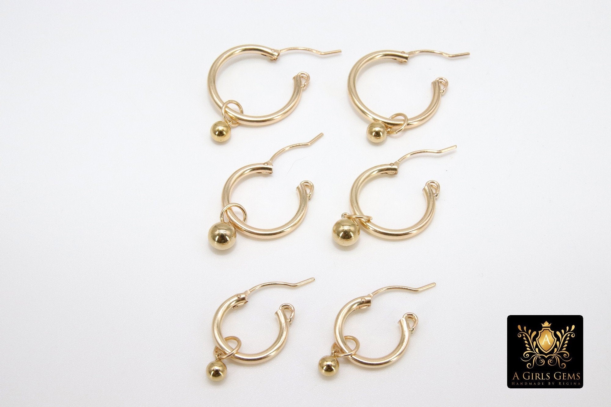14 K Gold Filled Ball Hoop 4mm Charms, 5 mm Gold Hooplet Dangle Charms #2136, 6 mm Jewelry Findings