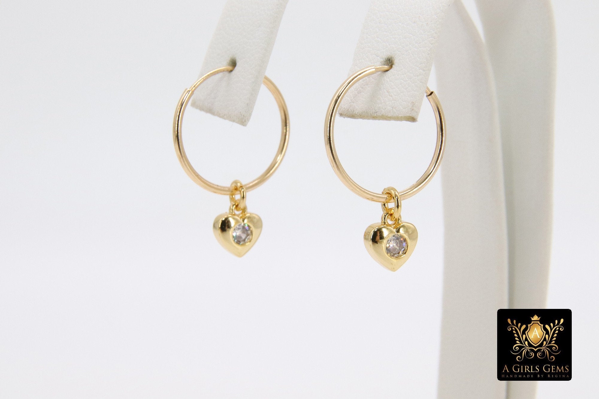14 K Gold Filled Endless Hoop with CZ Red Moon, Gold Hooplet Dangle Blue CZ Cross Charms #2548 - A Girls Gems