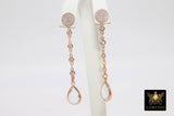 Dainty Chain Rose Gold CZ Earrings, Cubic Zirconia Teardrop, Dangle Drop Stud Earrings - A Girls Gems