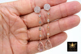 Dainty Chain Rose Gold CZ Earrings, Cubic Zirconia Teardrop, Dangle Drop Stud Earrings - A Girls Gems