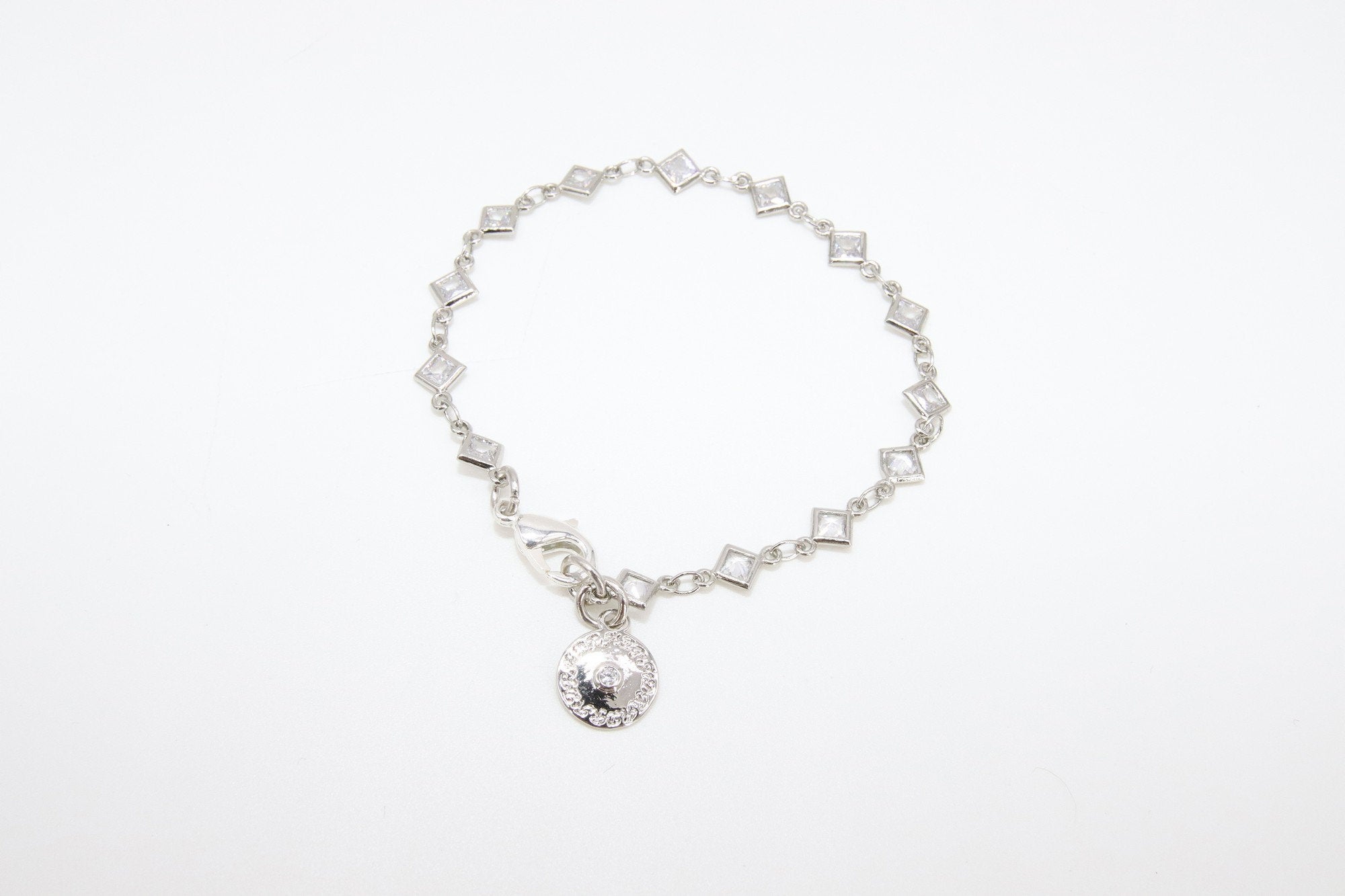 Silver CZ Bracelet, Gold Cubic Zirconia Dainty Diamond Shape Chain Link Bracelet - A Girls Gems