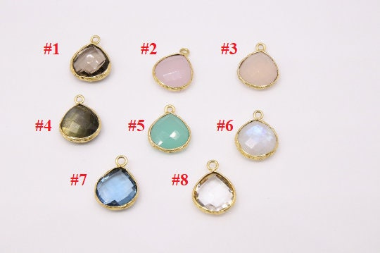 Teardrop Bezel Charms, Gold Plated Gemstone Pears, Rainbow, Labradorite, Opal, Cute Tiny Birthstone Pendants 13 x 16 mm Necklace, Earrings