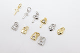 CZ Gold Mini Heart Charms, 4 Pc Tiny Silver Key Lock #2623, Cross and Padlock Necklace Bracelet Dangles