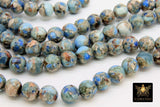Natural Imperial Baby Blue Jasper Beads, Sea Sediment Round Marbleized Beige and Light Gray Beads BS #2 - A Girls Gems