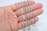 Stainless Steel Figaro Faceted Chain, Silver Chains 6 x 3 and 4 x 3 mm Links, Unfinished Jewelry Chains By the Yard