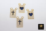 Gold CZ Pave Blue Cross Charm, 12 x 20 mm Scapula Heart Style Sapphire Rectangle Charm #442, 2 jump ring Connector - A Girls Gems