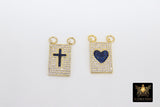 Gold CZ Pave Blue Cross Charm, 12 x 20 mm Scapula Heart Style Sapphire Rectangle Charm #442, 2 jump ring Connector - A Girls Gems