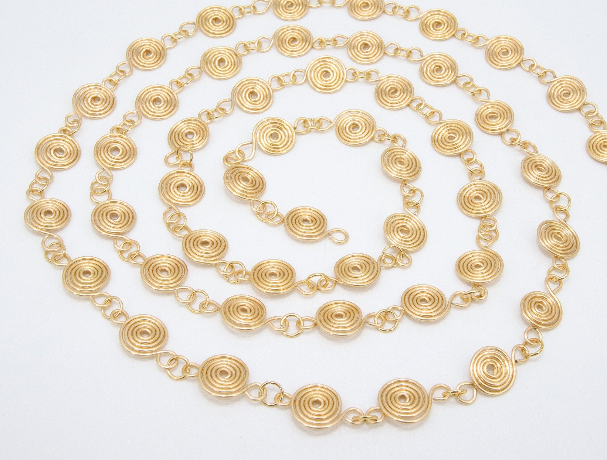 Gold Round Spiral Unfinished Chain Links, Brass Circle Linking Chains for Bracelets or Metal Necklace, 10 mm - A Girls Gems
