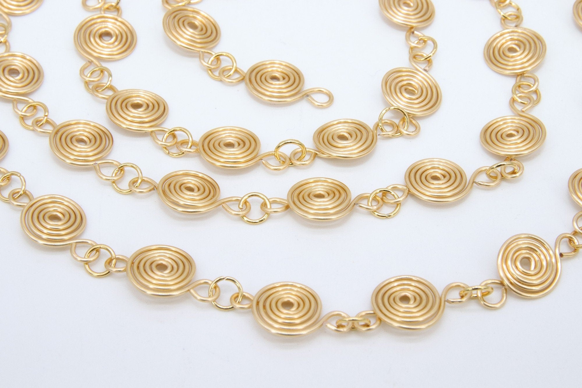 Gold Round Spiral Unfinished Chain Links, Brass Circle Linking Chains for Bracelets or Metal Necklace, 10 mm - A Girls Gems
