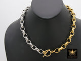 Silver and Gold Rolo Chain Necklace, Toggle Wrap Heavy Necklace, Large Chunky Chain