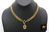 Gold Curb Chain Necklace, Stainless Steel Religious Necklace, St. Benedict Key or Cross, Fleur De Lei Cross - A Girls Gems