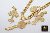 Gold Curb Chain Necklace, Stainless Steel Religious Necklace, St. Benedict Key or Cross, Fleur De Lei Cross - A Girls Gems