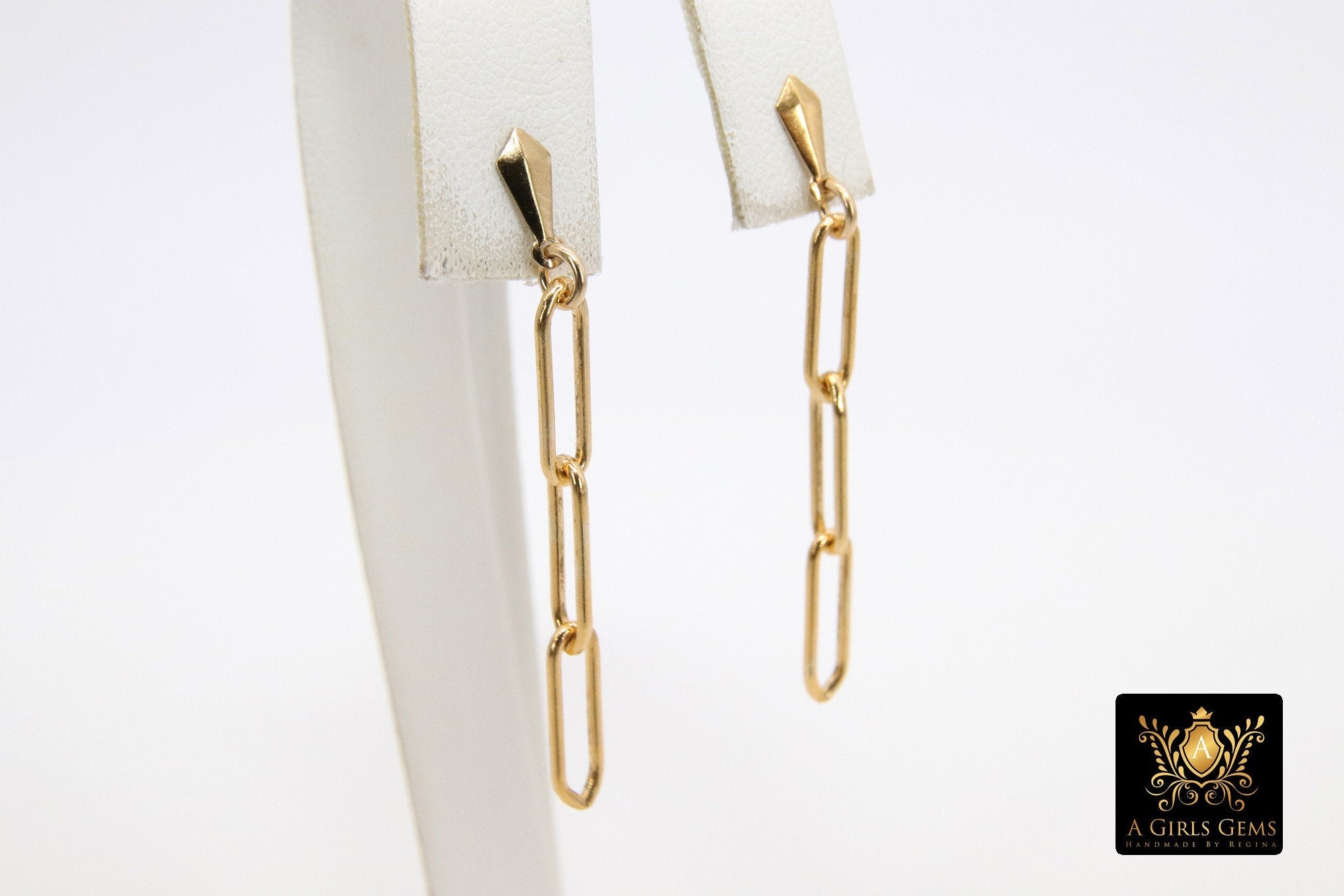 14 K Gold Filled Paperclip Chain Earrings, Rectangle Link Stud Posts, Gold Drop Dangle Earrings, Minimalist Earrings, Simple Gold Earrings - A Girls Gems