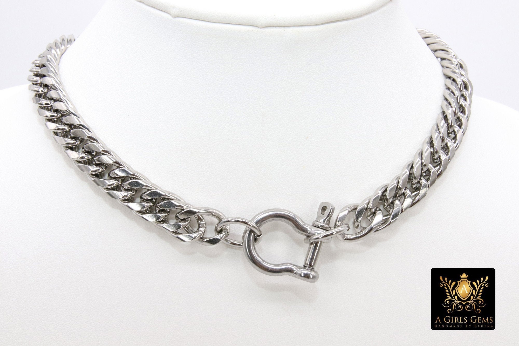 Silver and Gold Curb Chain Necklace, Shackle Chunky Necklace, Stainless Steel Jewelry - A Girls Gems