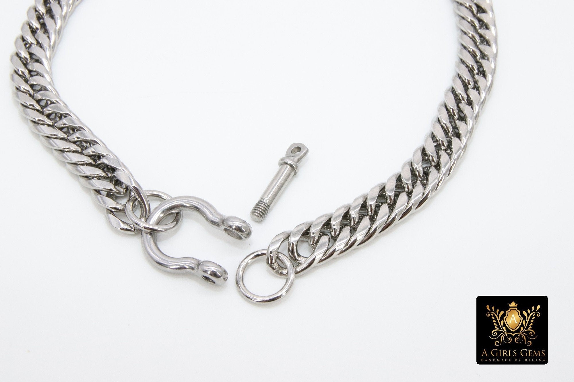 Gold CZ Curb Chain Necklace, Shackle CZ Dainty Choker, Stainless Steel Jewelry - A Girls Gems