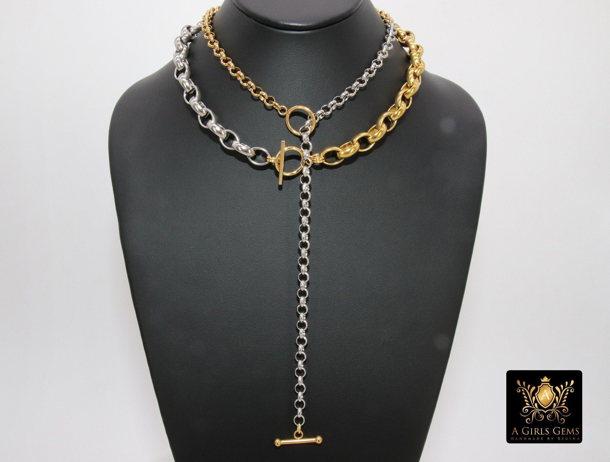 Silver and Gold Curb Chain Necklace, Shackle Chunky Necklace, Stainless Steel Jewelry - A Girls Gems