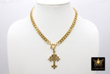 Gold Curb Chain Necklace, Stainless Steel Religious Necklace, St. Benedict Key or Cross, Fleur De Lei Cross - A Girls Gems